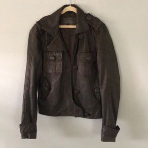 Chocolate brown leather jacket 7 For All Mankind
